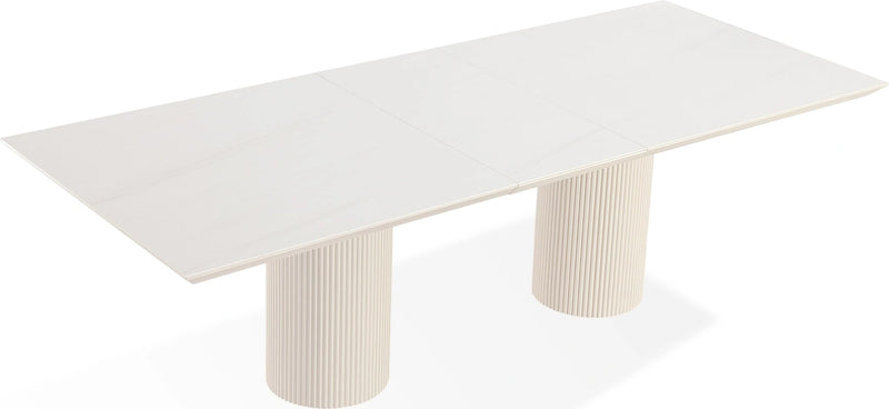 Cannon Stone Top Double Pedestal Extension Dining Table with Ivory Wood Base