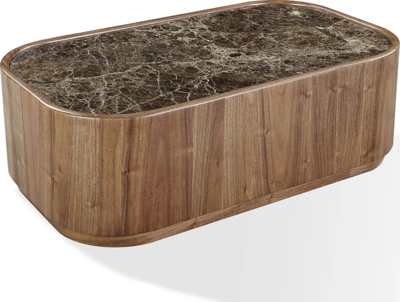 Juba Natural Marble and Walnut Coffee Table with Casters