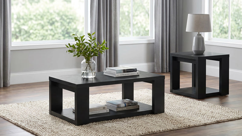 Pavone Open-Shelf Coffee and End Table Set - Black 2-Piece Set