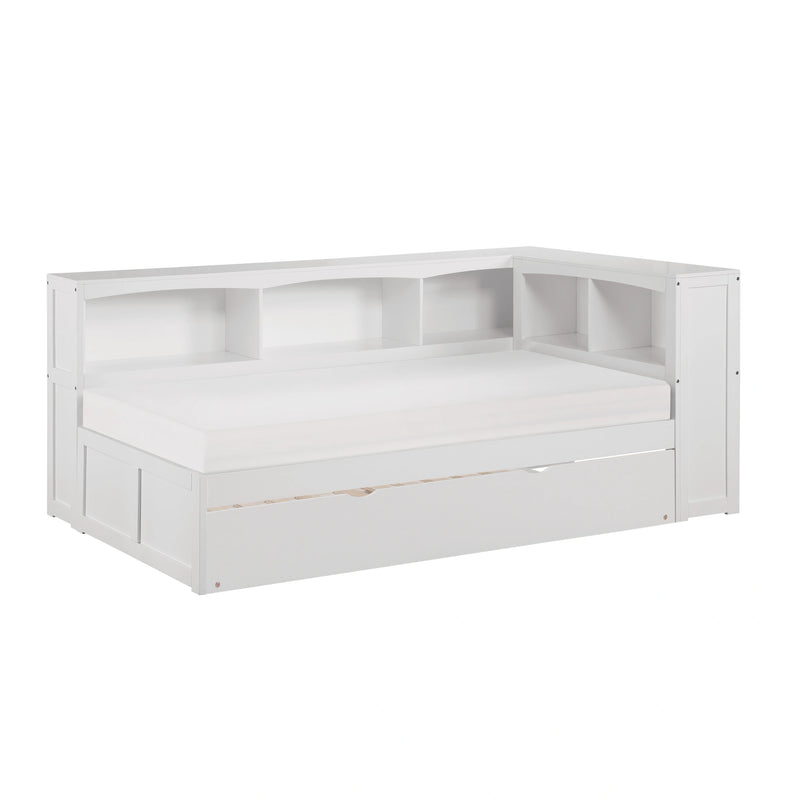 Galen-(4) Twin Bookcase Corner Platform Bed with Twin Trundle image