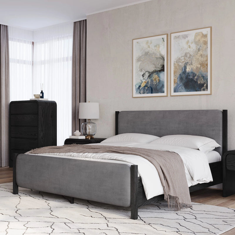 Elora Wood and Velvet Upholstered Bed