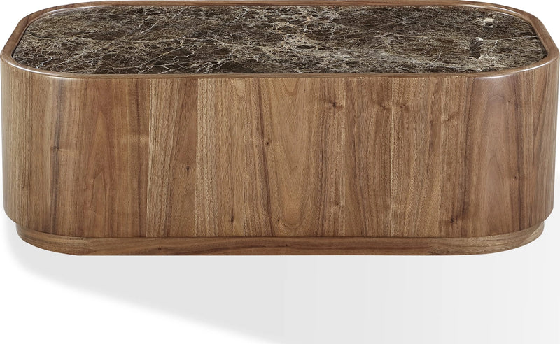Juba Natural Marble and Walnut Coffee Table with Casters