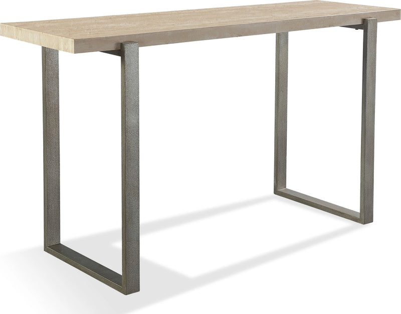 Ariela Natural Travertine Console Table with Bronze Metal Base