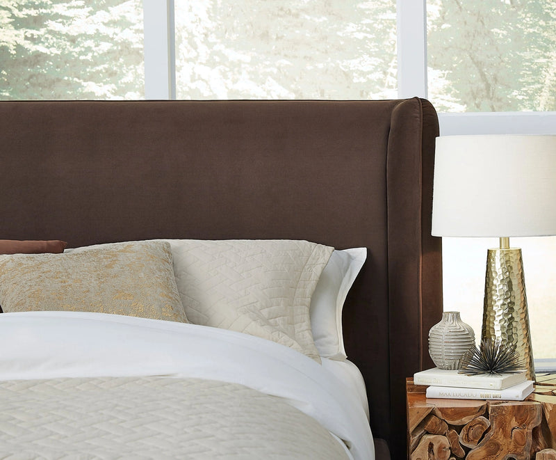 Bacall Velvet Upholstered Wingback Platform Bed