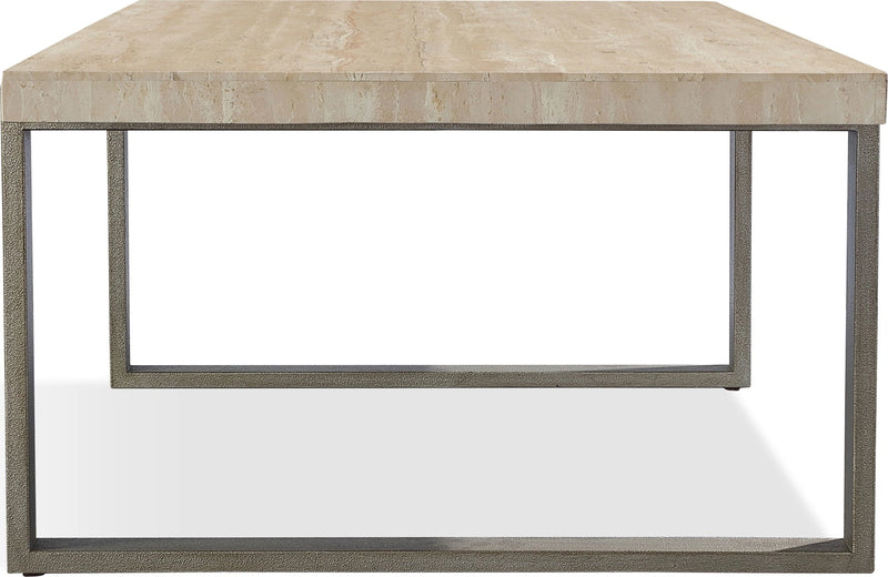 Ariela Natural Travertine Coffee Table with Bronze Metal Base