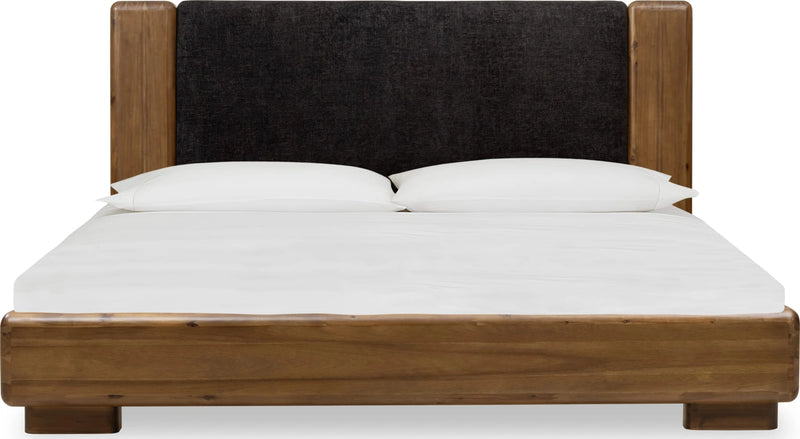 Boka Chenille Upholstered Acacia Wood Platform Bed