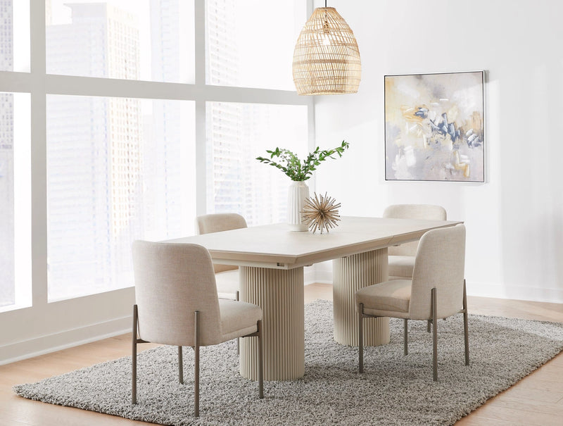 Cannon Stone Top Double Pedestal Extension Dining Table with Ivory Wood Base