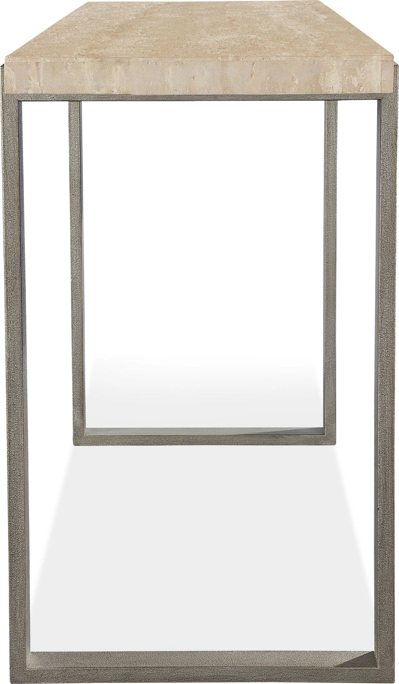 Ariela Natural Travertine Console Table with Bronze Metal Base