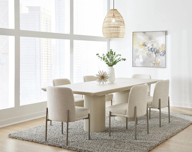 Cannon Stone Top Double Pedestal Extension Dining Table with Ivory Wood Base
