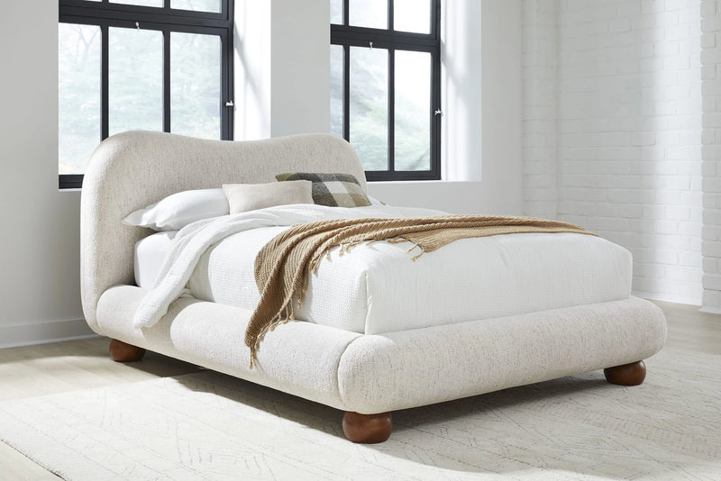 Afra Chenille Upholstered Wood Leg Platform Bed