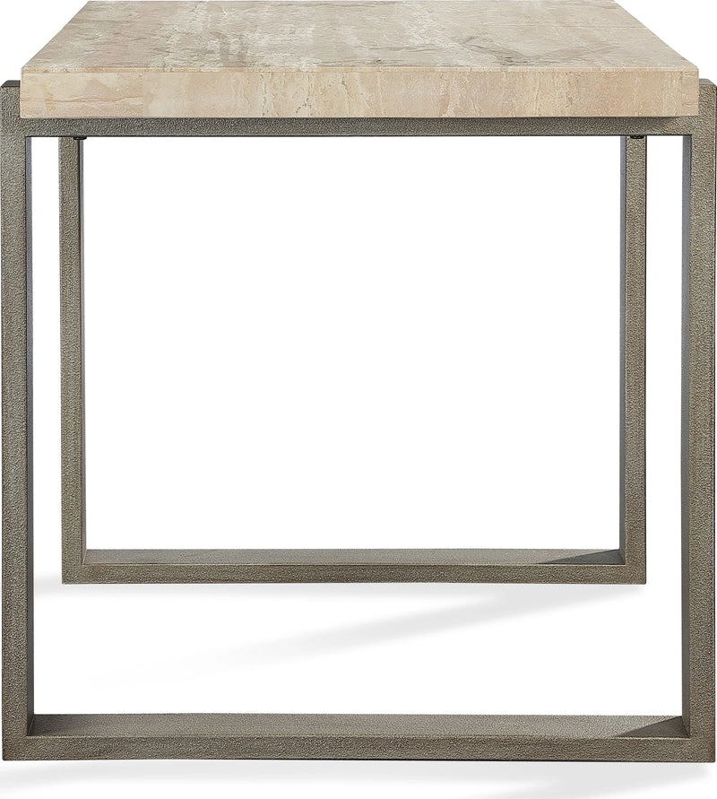 Ariela Natural Travertine End Table with Bronze Metal Base