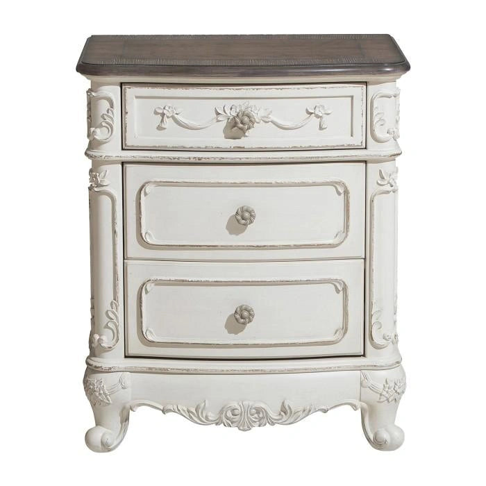 Cinderella Night Stand in Antique White with Grey Rub-Through 1386NW-4