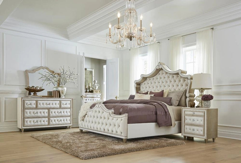 Antonella Dresser Mirror with Nailhead Trim Camel