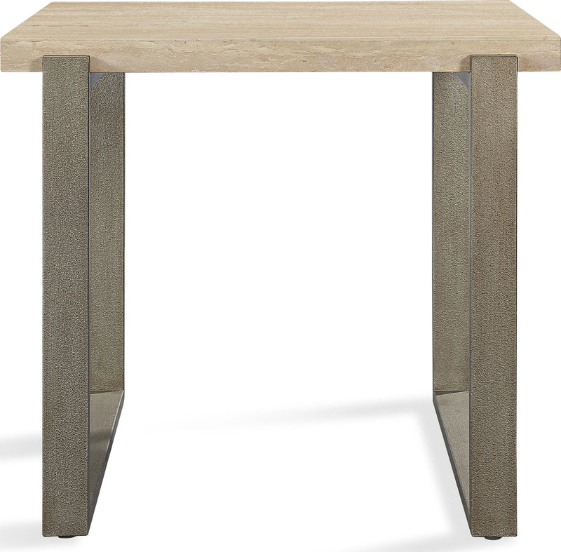 Ariela Natural Travertine End Table with Bronze Metal Base