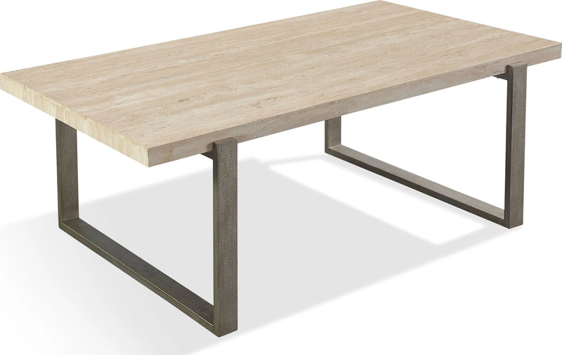Ariela Natural Travertine Coffee Table with Bronze Metal Base