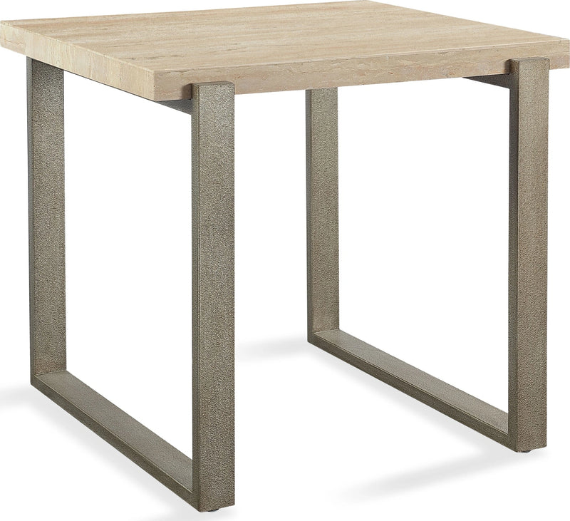 Ariela Natural Travertine End Table with Bronze Metal Base