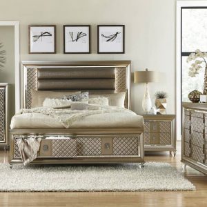 Loudon Queen Platform Bed with LED Lighting and Storage 4Pc Set