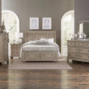 Bethel Light Gray Wire Brushed Storage Platform Bedroom Set