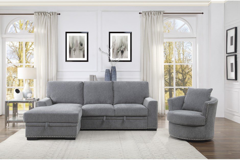 2 Pc Sectional W Pull Out Bed With, Pull Out Storage Sectional Sleeper Sofa