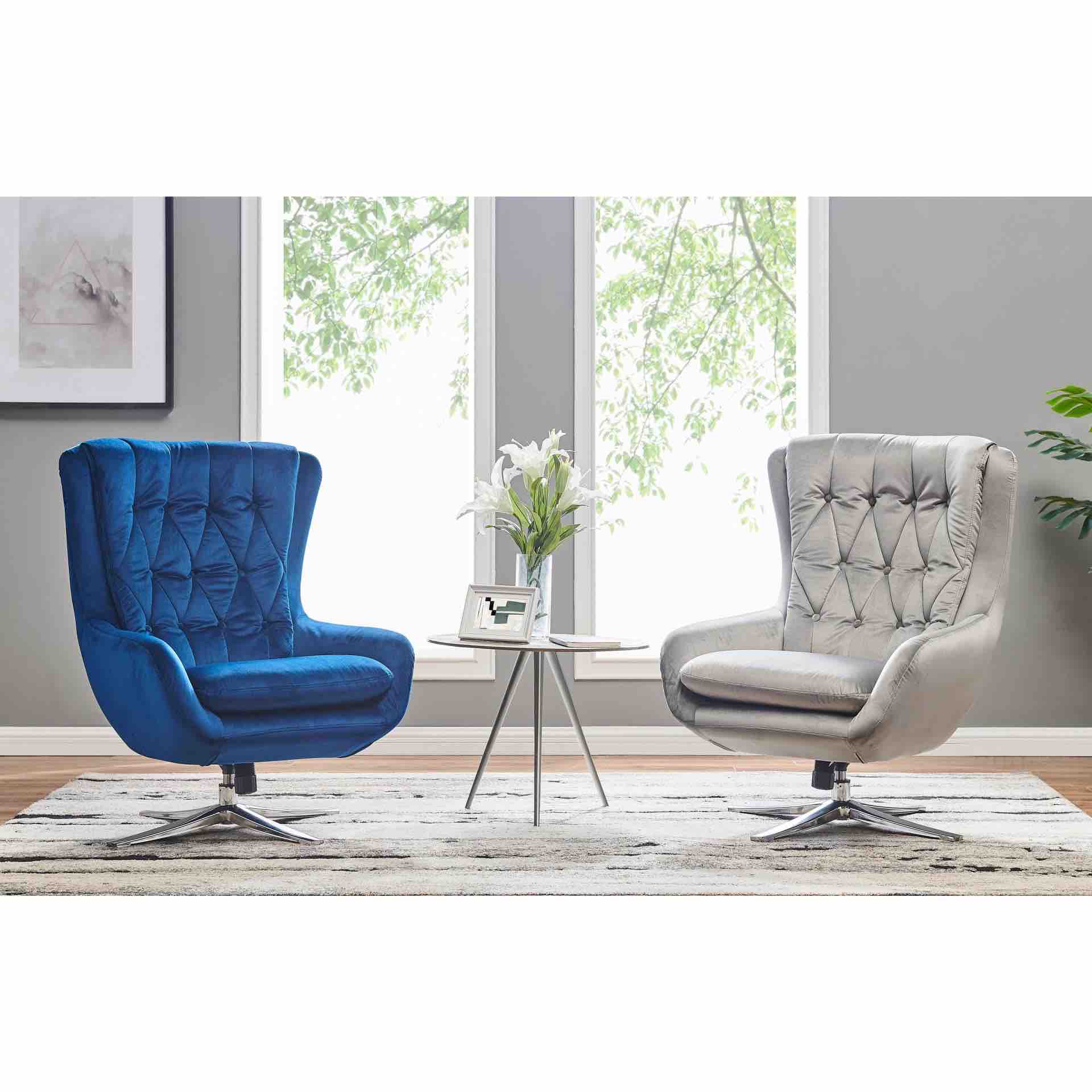 Maia Velvet Fabric Swivel Chair (Dark Blue or Light Gray