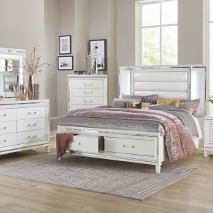 4Pc Queen LED Light & Storage  Bedroom Set - Tamsin (White)