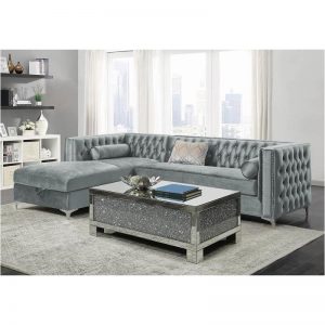 Bellaire Button-Tufted Upholstered 2pc  Sectional Silver