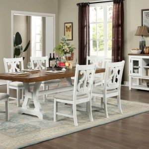 Auletta Distressed White Dark Oak 7pc Dining Room Set