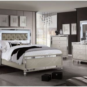 Manar 4PC.  Silver Upholstered Panel Bedroom Set