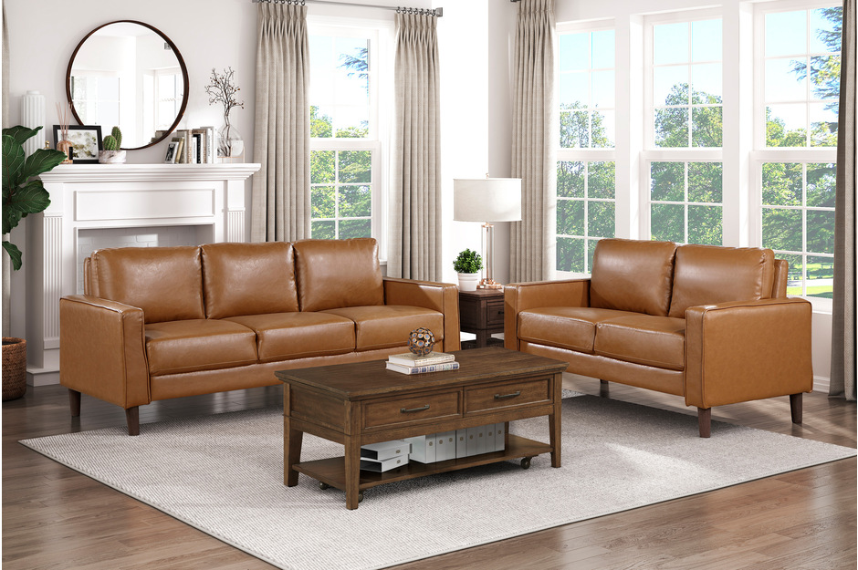 Furniture of America Tally 2-Piece Brown Wood and Plaid Sofa and Loveseat  Set