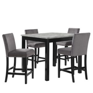 5-Piece Marble 42" Gray Counter Height Dinette Set - Celeste