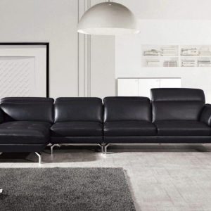 Black Italian Leather Sectional Sofa RIGHT EK-L023 - American Eagle
