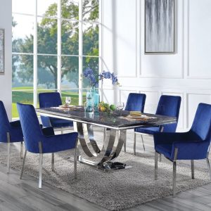 Acme Cambrie Mirrored Silver Dining Table