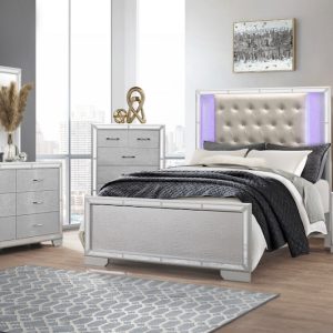 3Pc Queen Button Tufting and LED backlighting Bedroom Set - Aveline