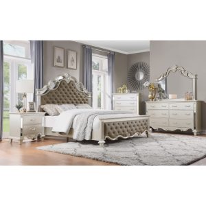 3Pc Queen Button-Tufted upholstered panels Bedroom Set - Ever