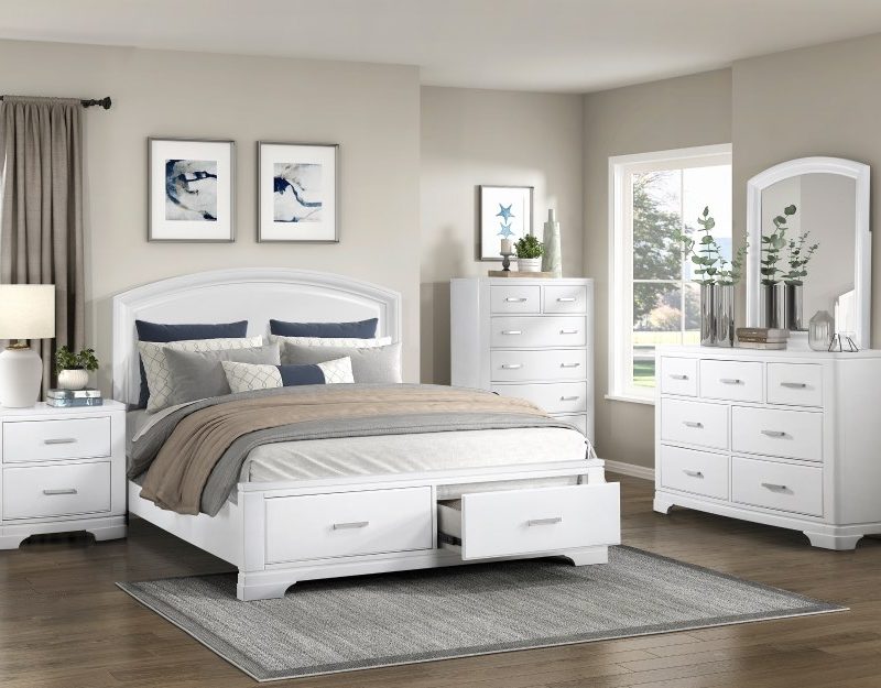 2Pc White Storage Queen Bed Set - Hudson