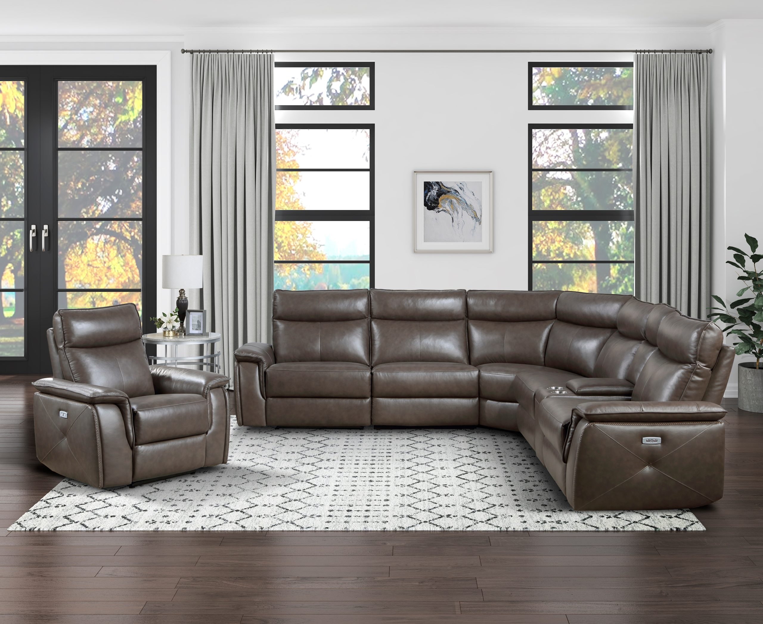 6PC. Modular Top grain leather Dark Brown Sectional W/Headrests - Maroni