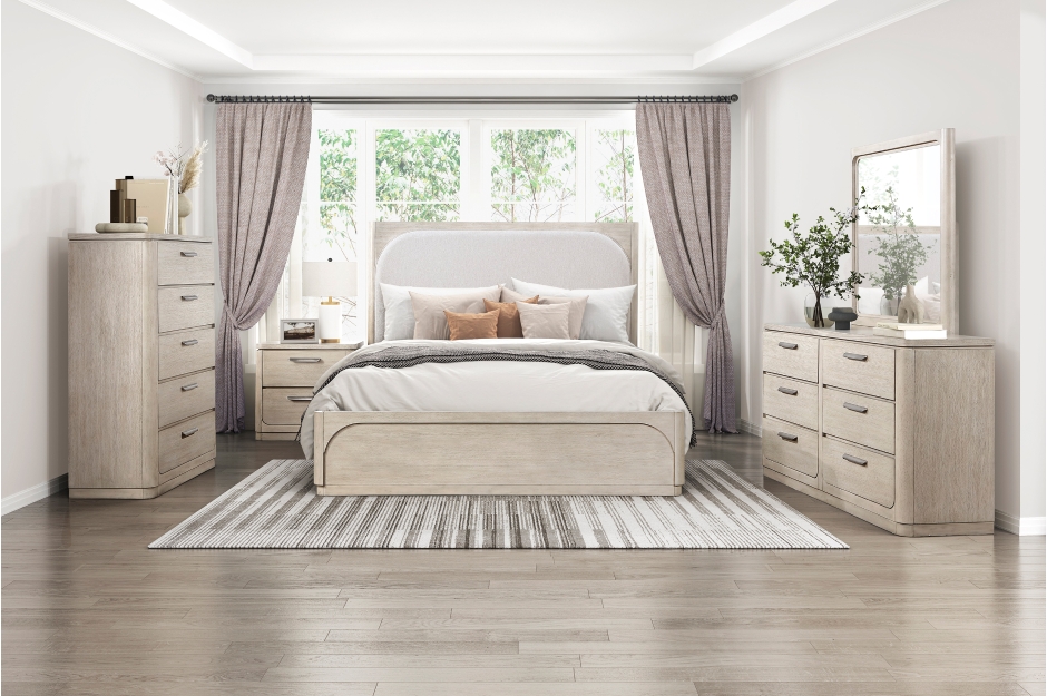 3Pc Oak Light Gray Bedroom Set- Alita